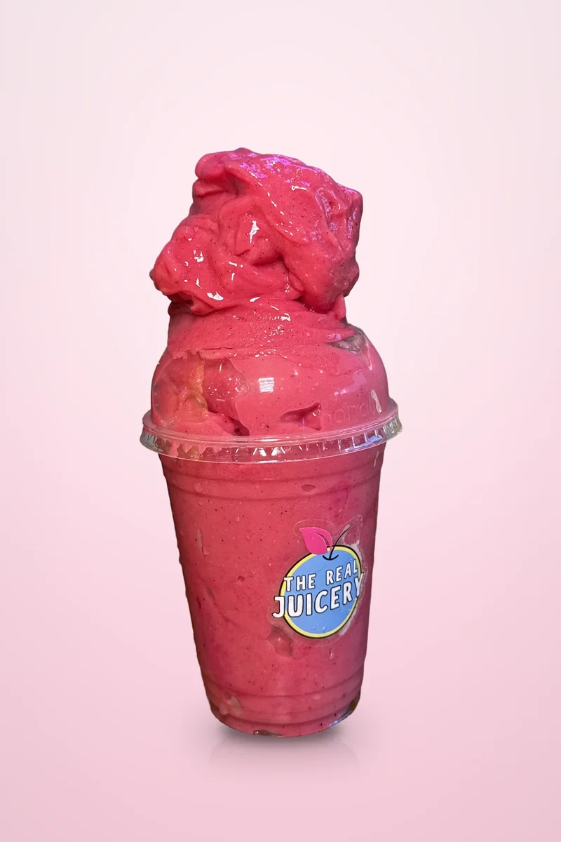 Guava Dragon smoothie, filled over the top of the cup